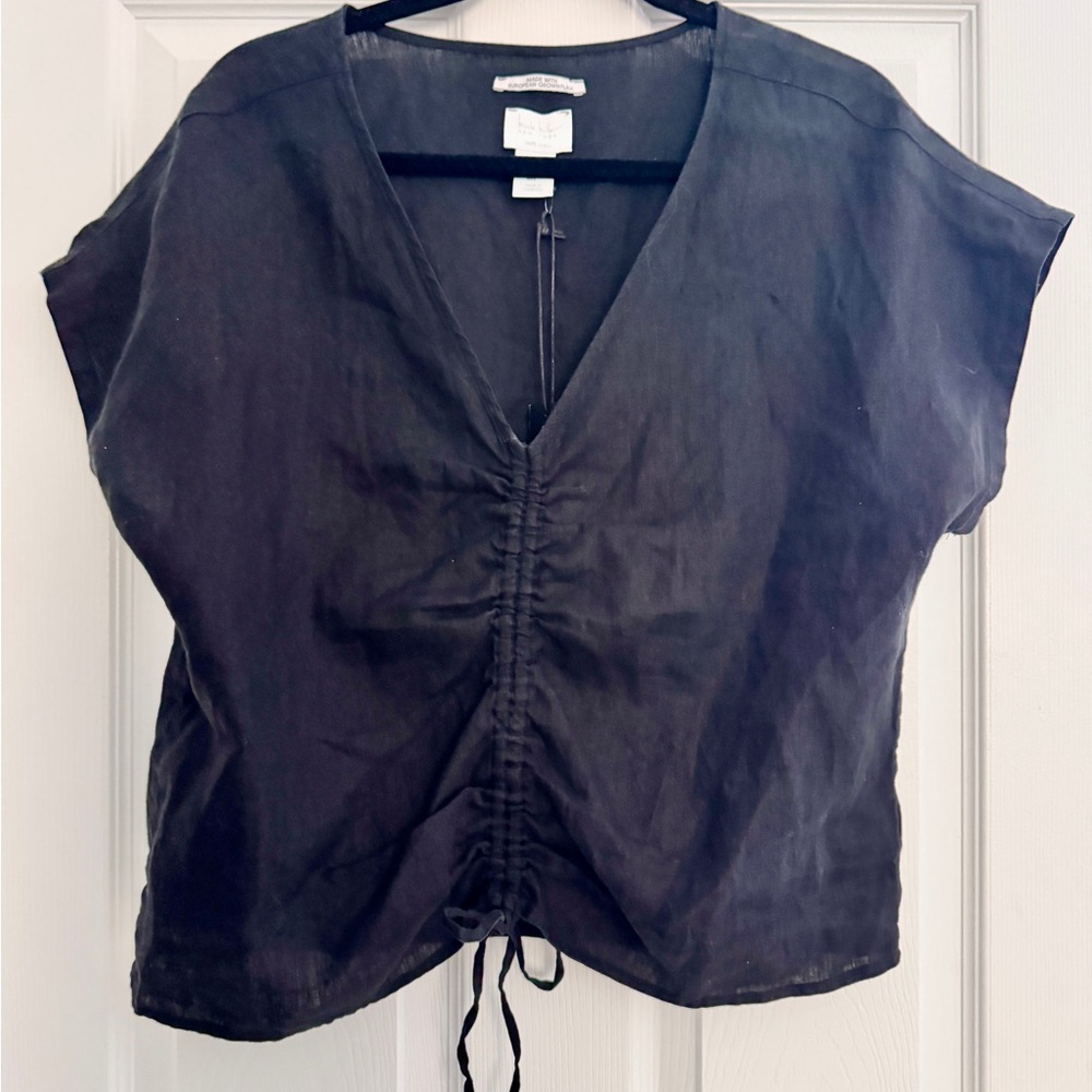 UNIQUE! NWT Nicole Miller Black Ruched V-Neck Top size Large